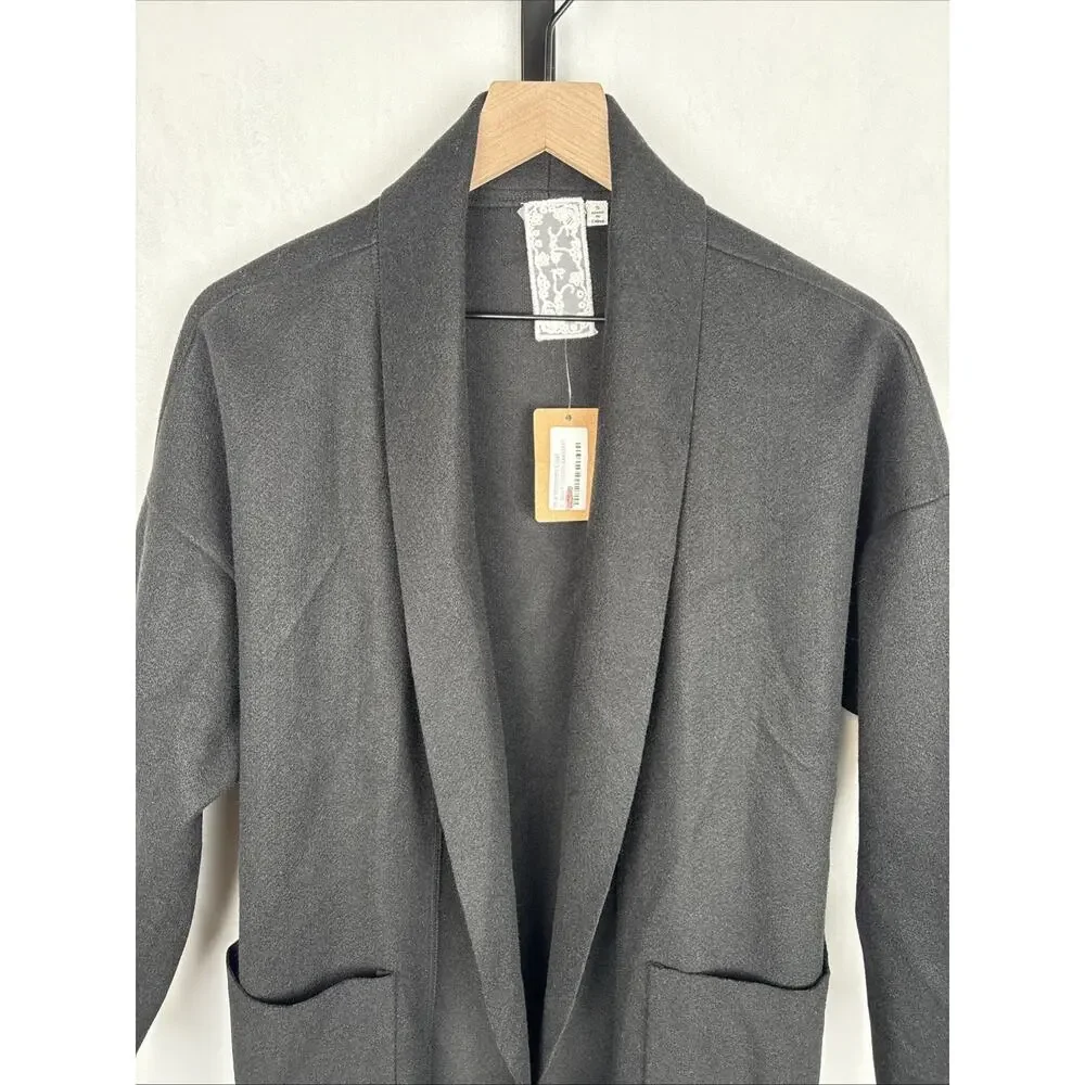 NEW Sadie & Sage Open Front Coat Womens Small Black Relaxed Lagenlook Minimalist - Picture 3 of 12